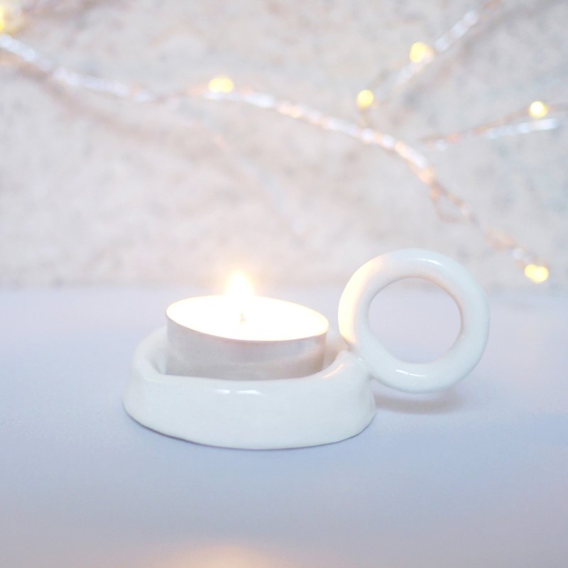 tome | circle candle holder with candle - Candles & Candle Holders - Porcelain White