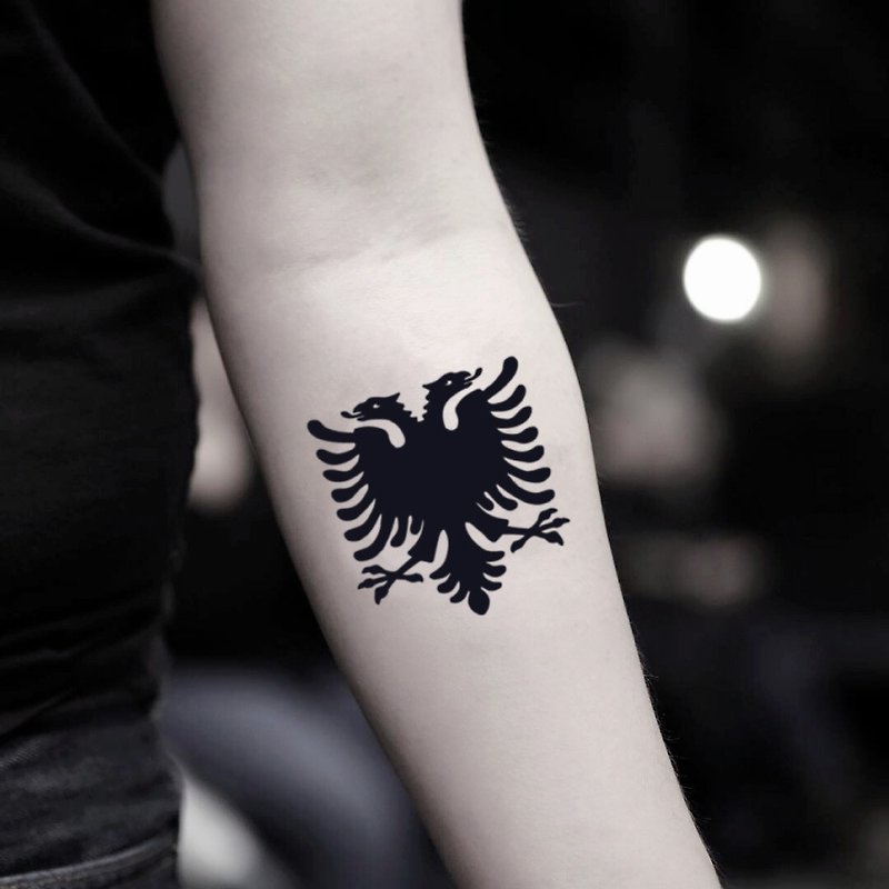 Albanian Eagle Temporary Fake Tattoo Sticker (Set of 2) - OhMyTat - Temporary Tattoos - Paper Black