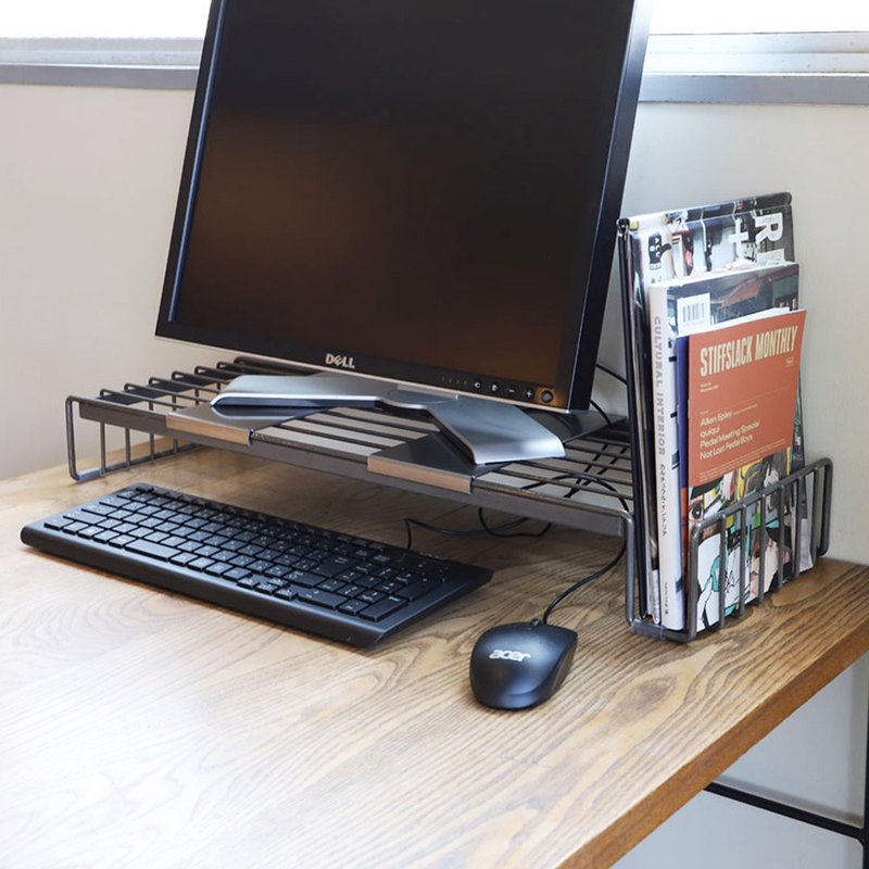 Japan COLLEND WIRE steel multifunctional screen keyboard storage rack (with magazine rack) - Storage - Other Metals Silver