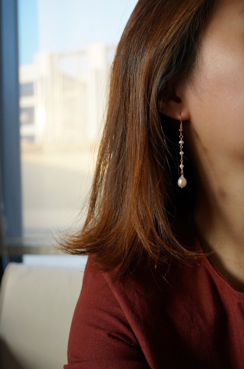 ITS-E101 [fine texture series] irregular mini & large pearl ear / ear clip - Earrings & Clip-ons - Gemstone Gold