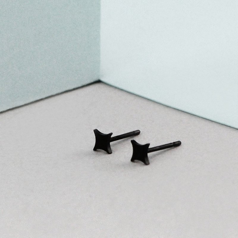 Mini Sparkle Steel Earrings-Black Silver - ต่างหู - สแตนเลส สีดำ