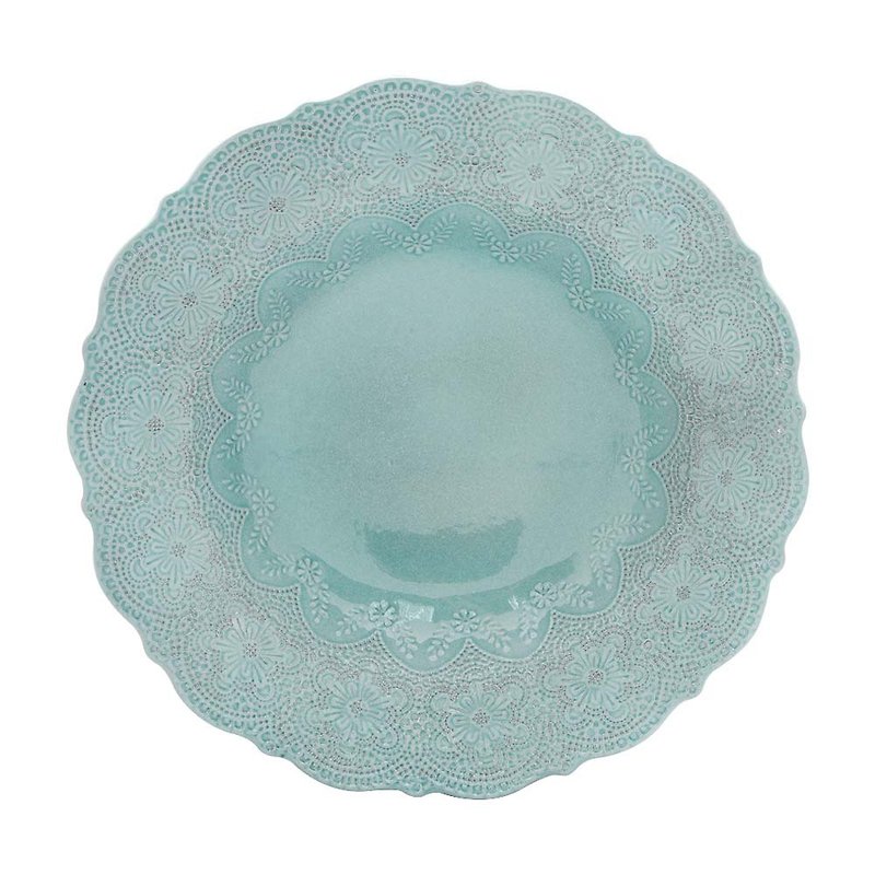 Hand-embossed Lace Series-32 CM Salad Plate (Tiffany Green) - Plates & Trays - Pottery Green