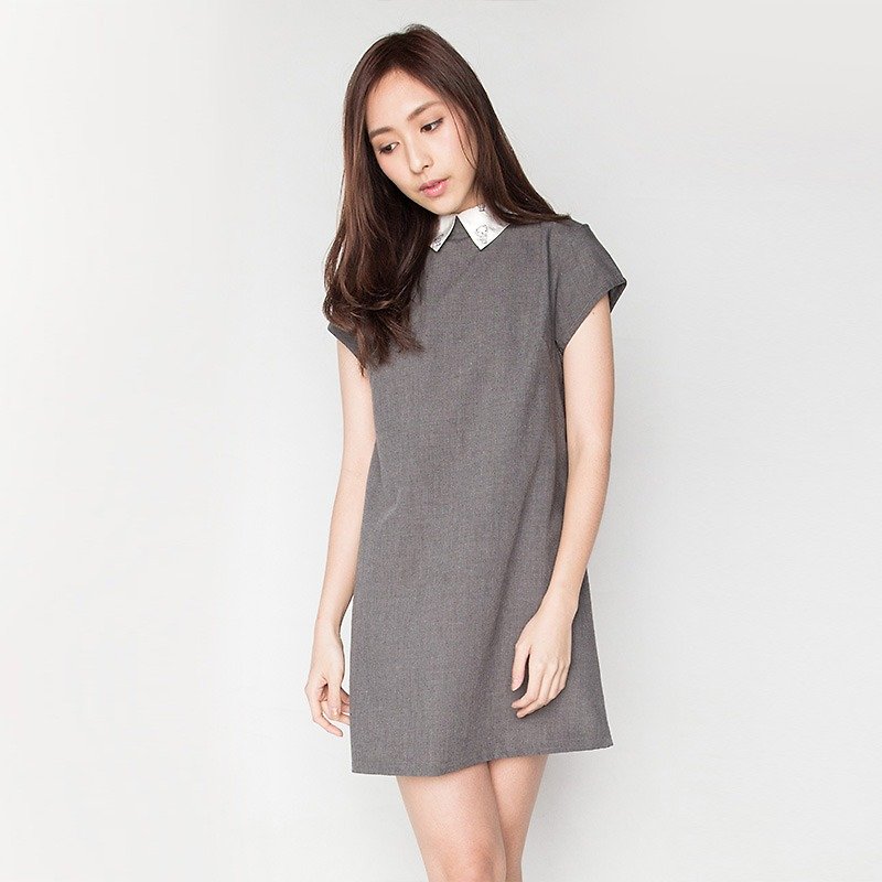 DIGITAL PRINTED COLLAR DRESS LCC DRESS 2 - 洋裝/連身裙 - 聚酯纖維 灰色