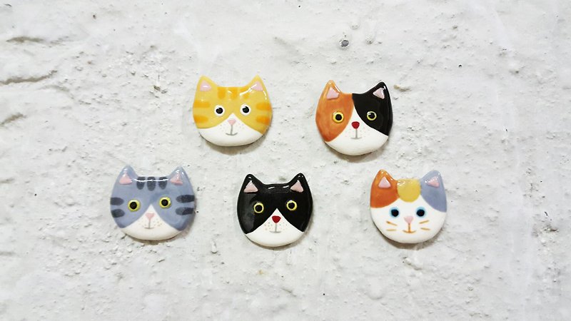 Meow black ceramic pins - Brooches - Pottery Black
