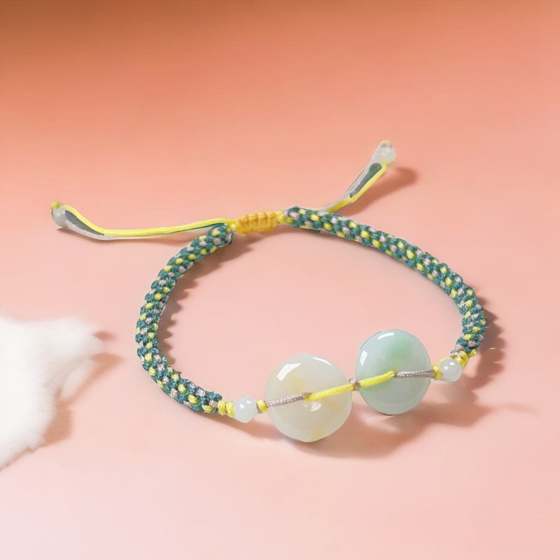 [May ‧Peace] Ice double color jadeite peace buckle woven bracelet | Natural Burmese jade A grade jadeite - สร้อยข้อมือ - หยก สีเขียว