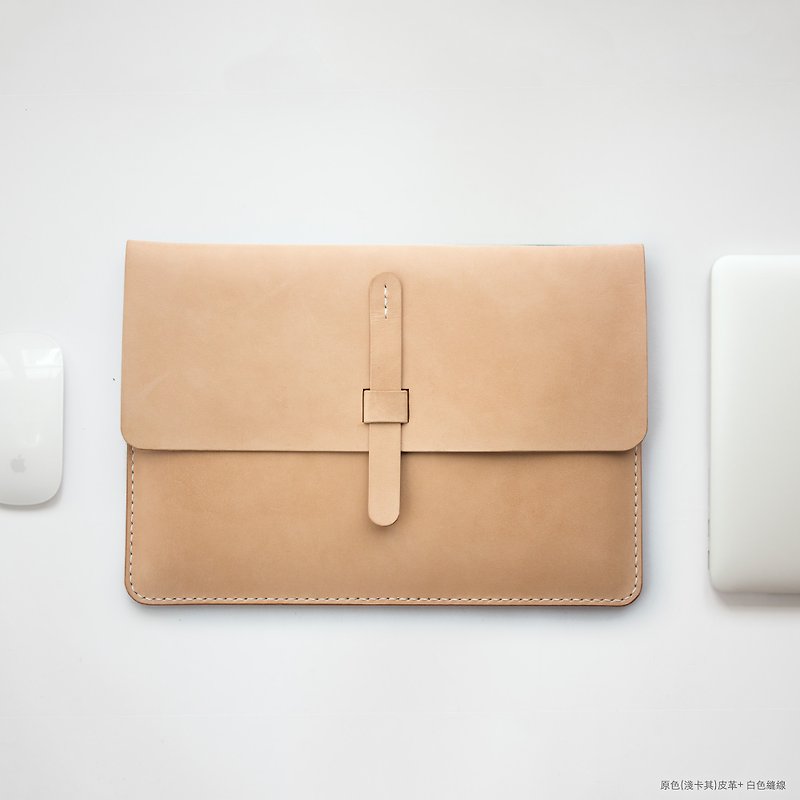 Fully handmade leather simple laptop case vegetable tanned cowhide genuine leather customized original design - เคสแท็บเล็ต - หนังแท้ สีนำ้ตาล