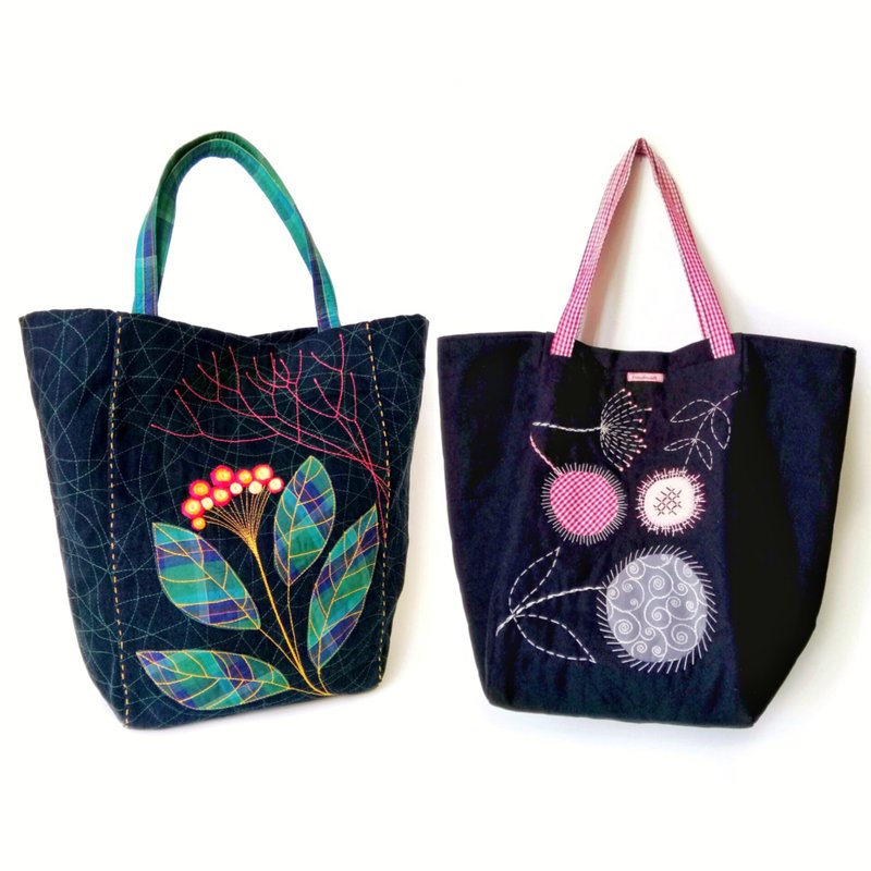 Fabric Tote Bags for Women: Handmade Large Quilted Hand Embroidered Boho Style. - 手提包/手提袋 - 棉．麻 