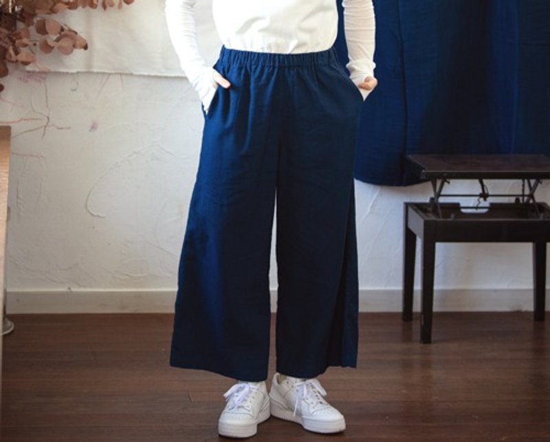 Linen＆Cotton　夏の藍染ワイドパンツ - 女長褲 - 棉．麻 