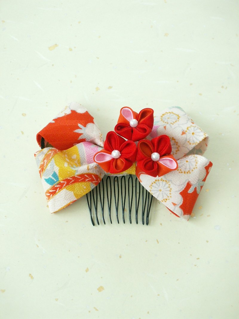 Using resale knobs' hair ornaments old cloth 【Ribbon · Red / Orange】 - Hair Accessories - Silk Red
