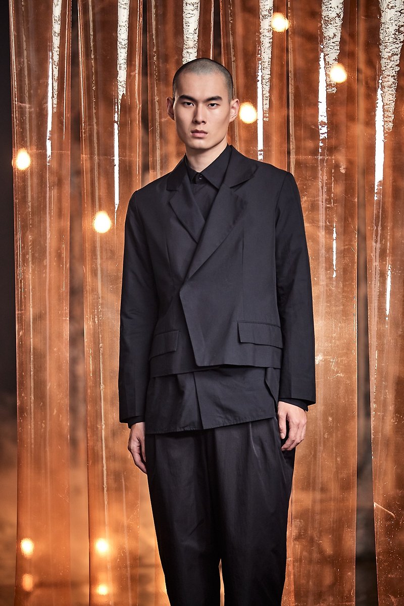 suit - เสื้อสูทผู้ชาย - ผ้าฝ้าย/ผ้าลินิน สีดำ