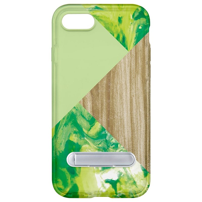 Wooden green marble hidden magnet holder iPhone X 8 7 6 plus mobile phone case phone case - เคส/ซองมือถือ - พลาสติก ขาว