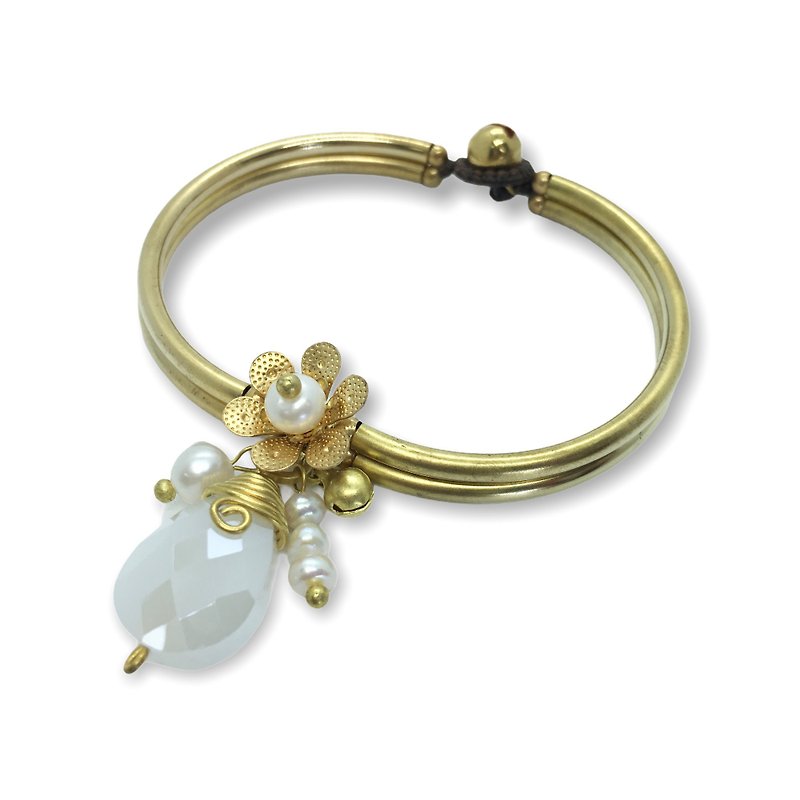 brass bangle with white crytal pendant - Bracelets - Copper & Brass Gold
