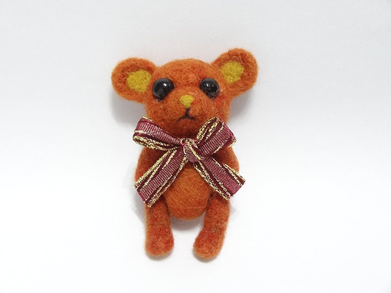 Movable Teddy Bear - Wool felt  (key ring or Decoration) - Keychains - Wool Brown