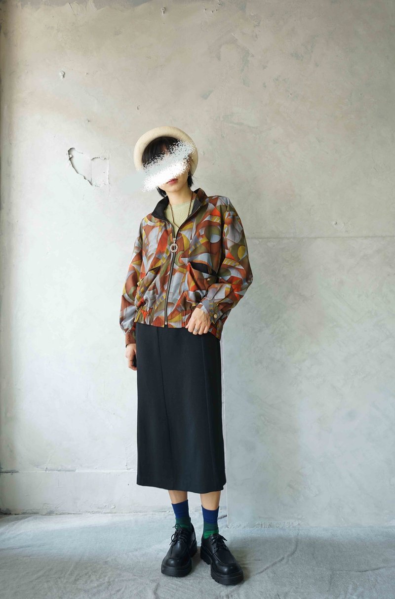 尋寶古著-藝術家立體派色塊印花復古風衣夾克 - 女大衣/外套 - 聚酯纖維 多色