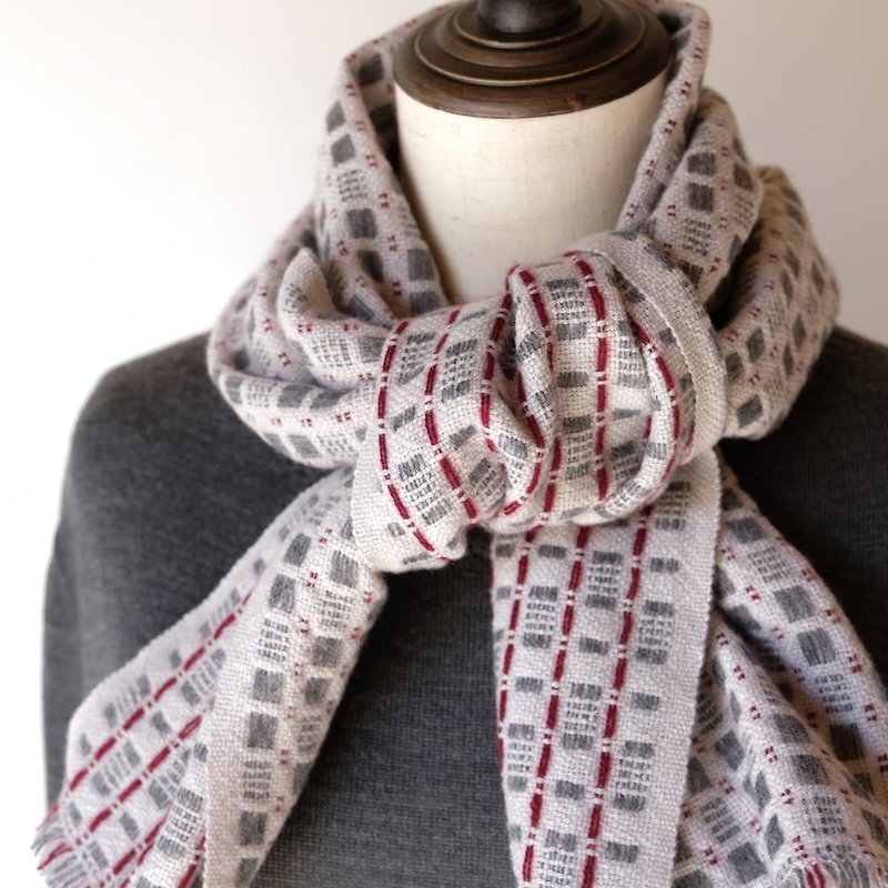 Cashmere 100% hand-woven cashmere stole [Reika 03] - Knit Scarves & Wraps - Other Materials Khaki