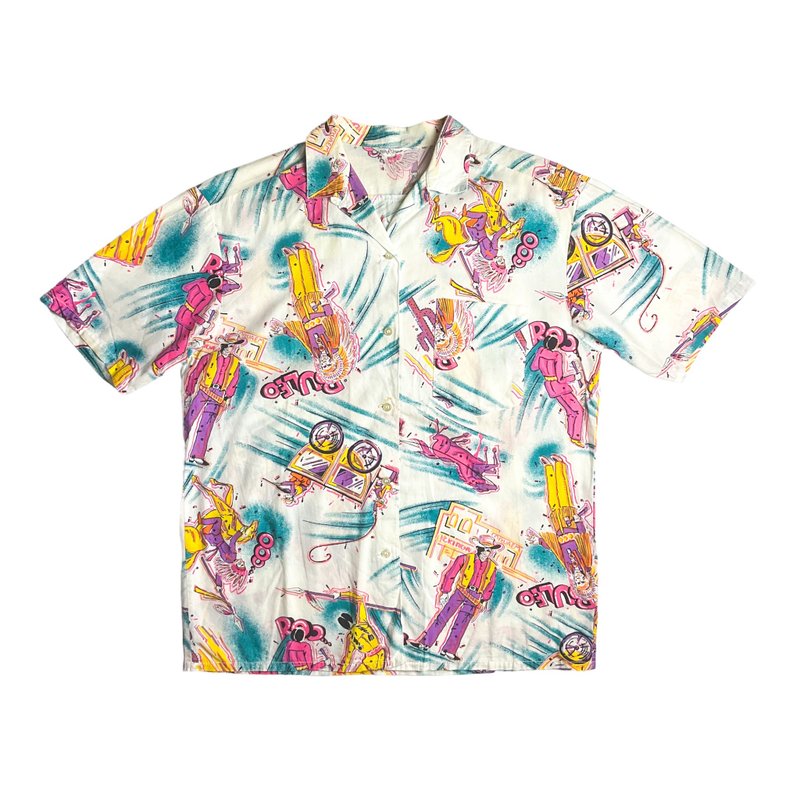 古著80s LPHA ROMEO牛仔印第安圖樣夏威夷襯衫 - 男襯衫/休閒襯衫 - 棉．麻 多色