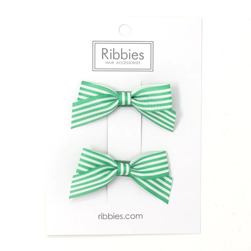 British Ribbies striped bow 2 set - lake green - Hair Accessories - Polyester 