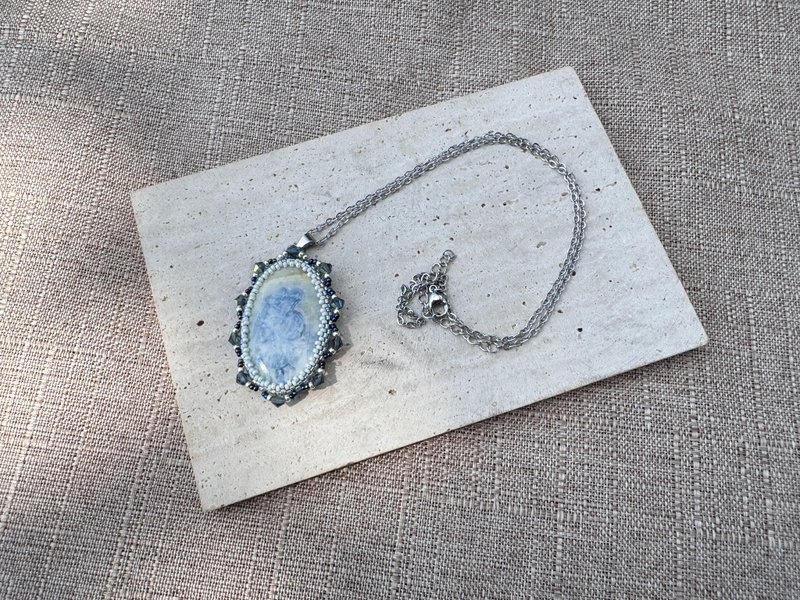 230407 Blue Agate Beaded Necklace - Necklaces - Semi-Precious Stones Blue