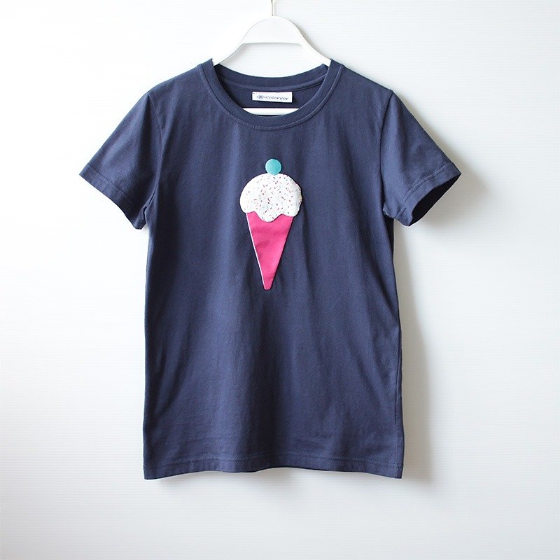 Ice Cream Short Sleeve T-shirt No.3 - เสื้อยืดผู้หญิง - ผ้าฝ้าย/ผ้าลินิน สีน้ำเงิน