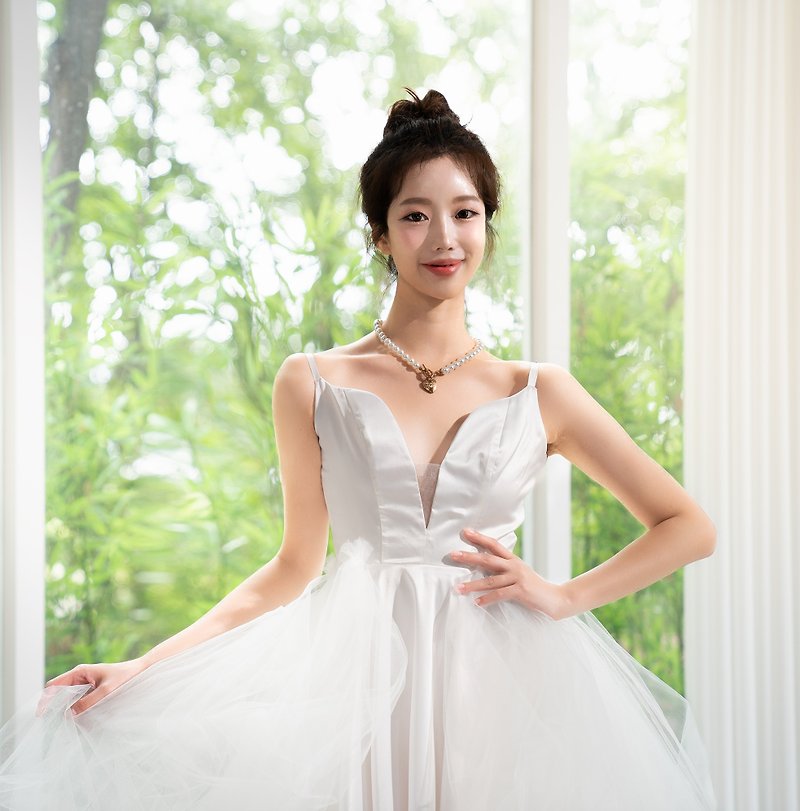 白いミニウェディングドレス - ワンピース - その他の素材 ホワイト