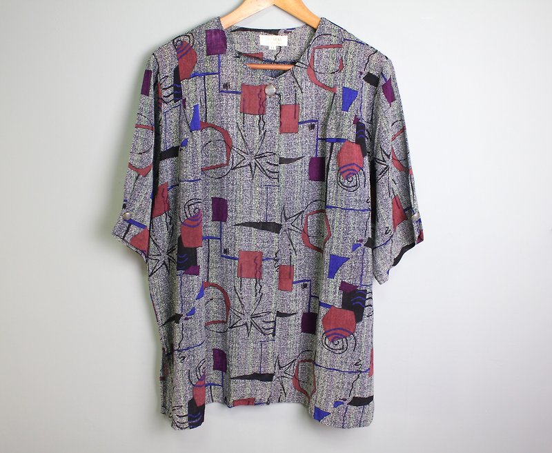 FOAK vintage 60's abstract geometric color shirt - เสื้อเชิ้ตผู้หญิง - วัสดุอื่นๆ 