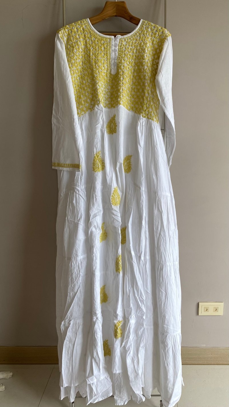 India/Jaipur/Bohemia/Handmade Block Printing/Dress - One Piece Dresses - Cotton & Hemp White