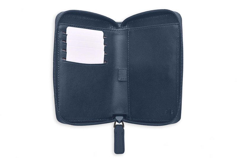 INE Zipper Bifold Wallet in Navy - 錢包/皮夾/長短夾 - 真皮 藍色