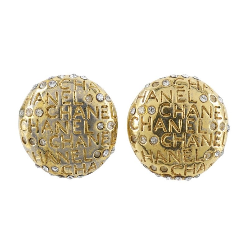【日本直送】シャネル CHANEL ロゴ イヤリング ヴィンテージ 金メッキ × ラインストーン 約20.5g レディース【中古】 - 耳環/耳夾/耳骨夾 - 其他金屬 金色