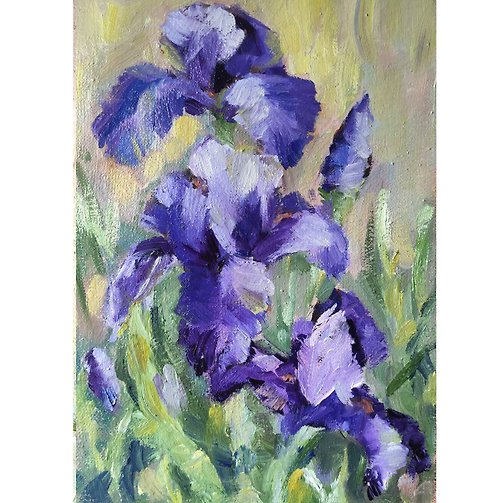 奥利弗卡纳特 Iris Painting Floral Original Art Flower Iris Oil Artwork