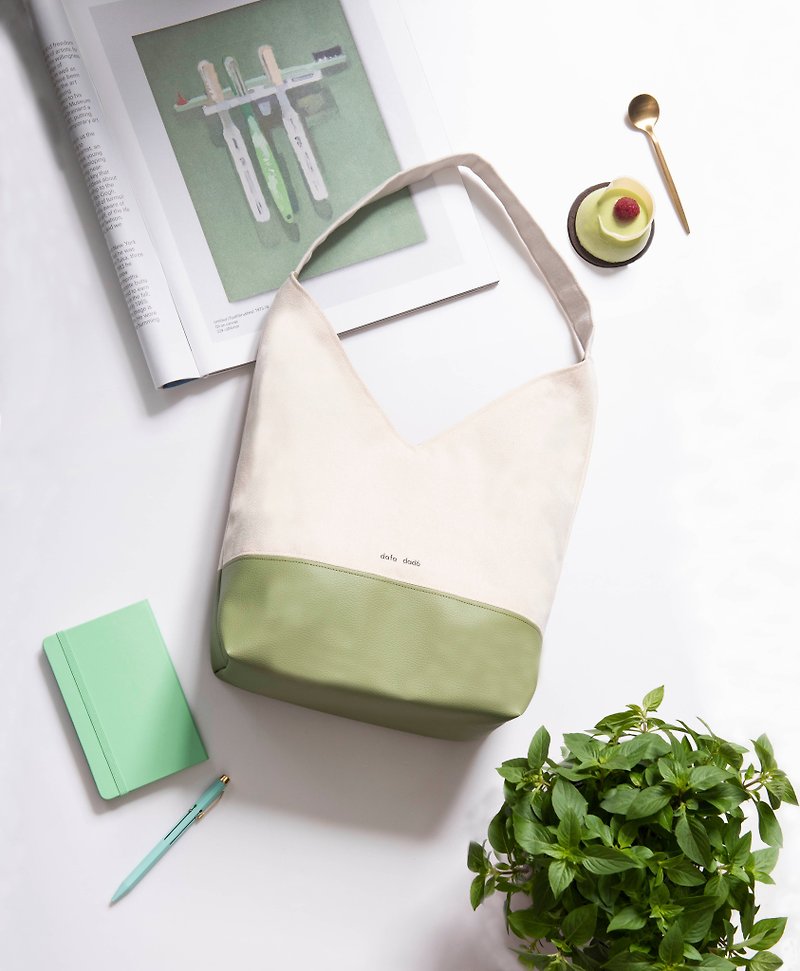 Dafa Dado/Made in Hong Kong/Designer Original/Cotton/Vegan Leather/Side Backpack/Handbag/Bag - Messenger Bags & Sling Bags - Cotton & Hemp Green