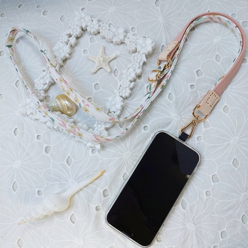 Three-in-one multi-functional soft pink Korean cotton mobile phone oblique strap / oblique strap / back rope / - Lanyards & Straps - Cotton & Hemp Pink