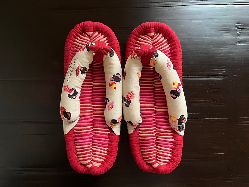 【FLIP TEE FLOP】24cm Cloth  sandal slippers Japanese Nuno zori - รองเท้าแตะในบ้าน - ผ้าฝ้าย/ผ้าลินิน สีแดง