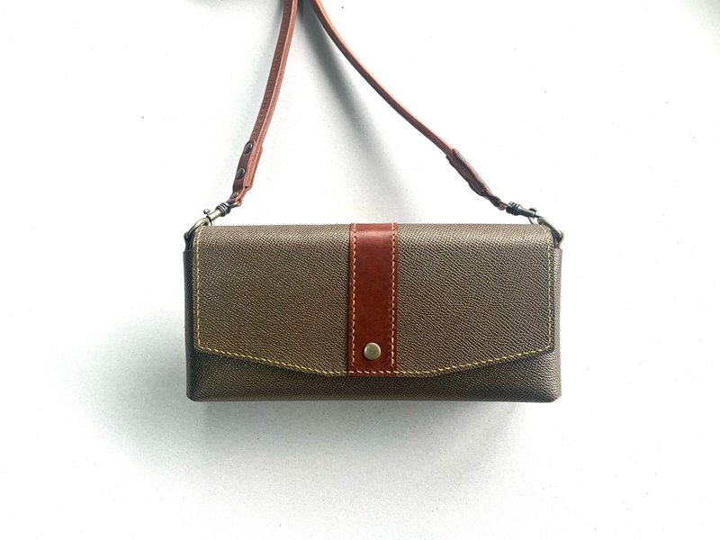 POPO- Design. Gold Leather Bag (Original) - Messenger Bags & Sling Bags - Genuine Leather Khaki