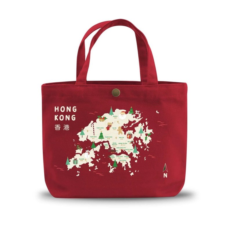 香港地圖迷你帆布袋 - 聖誕版 - 手提包/手提袋 - 棉．麻 多色