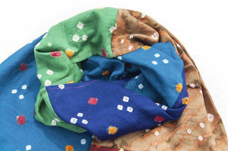 India pure cotton scarf handmade scarf patchwork tie dyeing silk scarf tie dyed wood dyed cotton silk scarf-ocean bubble - ผ้าพันคอถัก - ผ้าฝ้าย/ผ้าลินิน หลากหลายสี