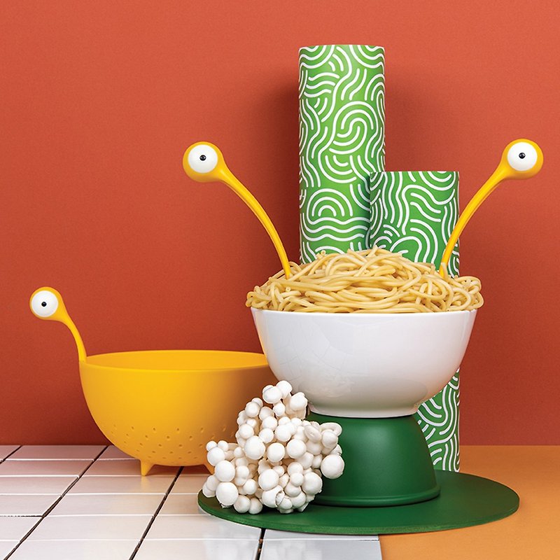 OTOTO Big Eye Noodle Spoon Set - ช้อนส้อม - พลาสติก สีเหลือง