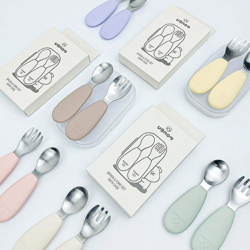 【韓國UBMOM】不鏽鋼湯叉組 - 兒童餐具/餐盤 - 矽膠 