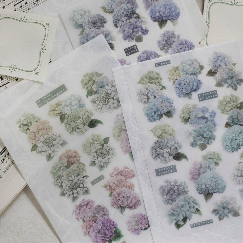 Hydrangea in the rain -  Transfer Sticker - สติกเกอร์ - พลาสติก สึชมพู