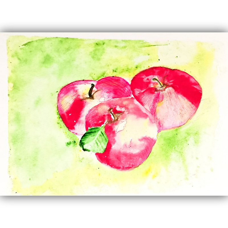 水彩オリジナルの赤いりんごの部屋の装飾絵画静物画アート イラスト - ポスター・絵 - 紙 多色