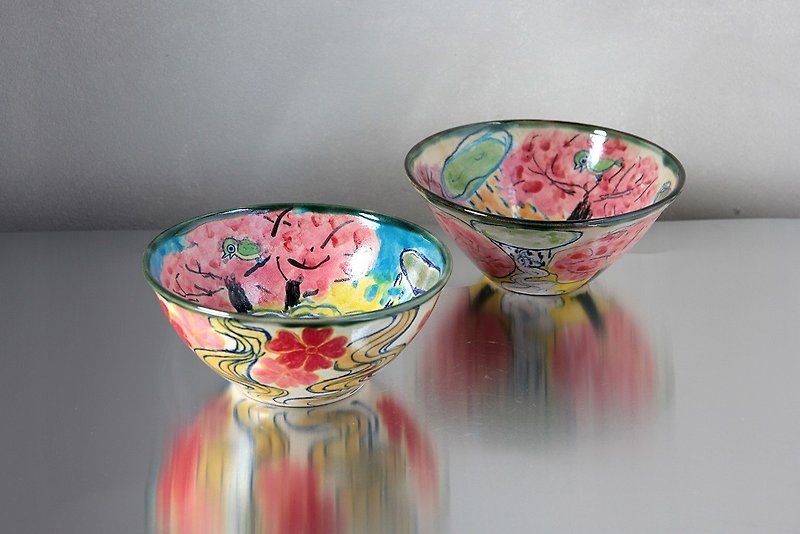 桜とウグイスの椀 - 花瓶・植木鉢 - 陶器 ピンク