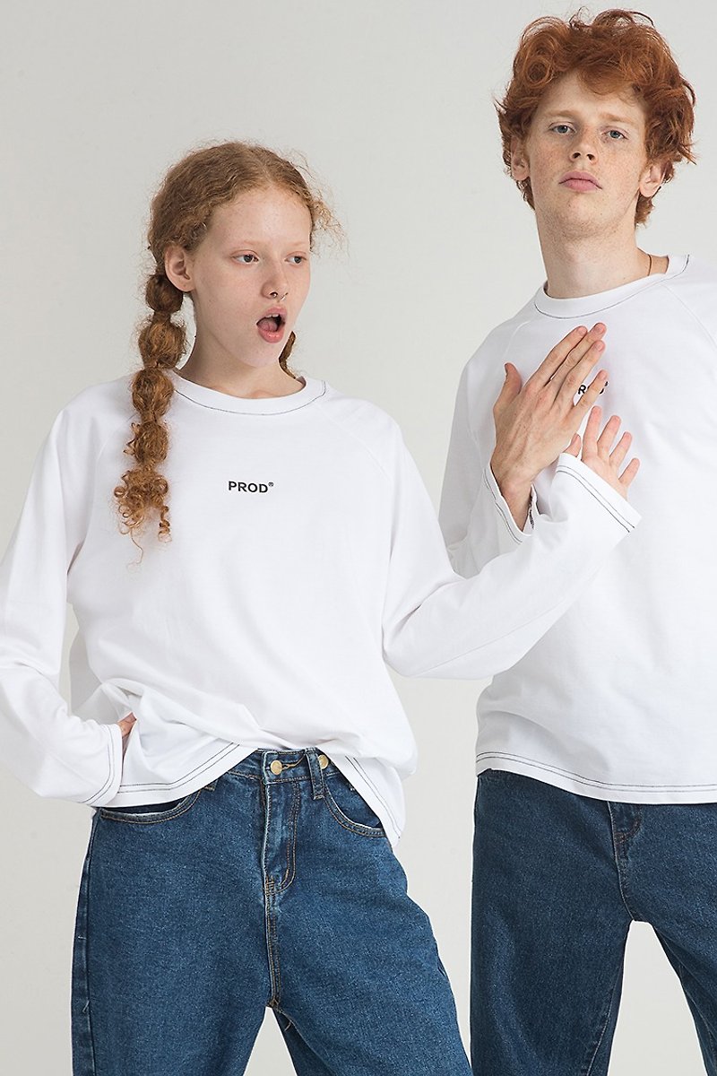 PRODBldg white T-shirt women's long-sleeved Korean version of loose and strange girl student tops couple wear summer clothes - เสื้อยืดผู้หญิง - ผ้าฝ้าย/ผ้าลินิน ขาว