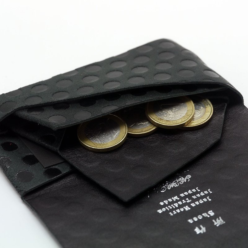 日本手工-所作Shosa 植鞣牛皮 零錢包 -波卡圓點款/黑黑點 - 散紙包 - 真皮 