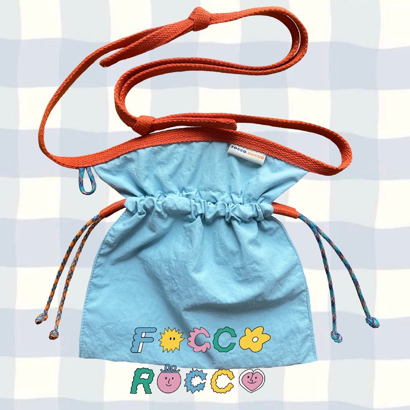 micro drawstring crossbody bag : two - tone ( light blue ) - 束口袋/束口背包/水桶包 - 尼龍 藍色