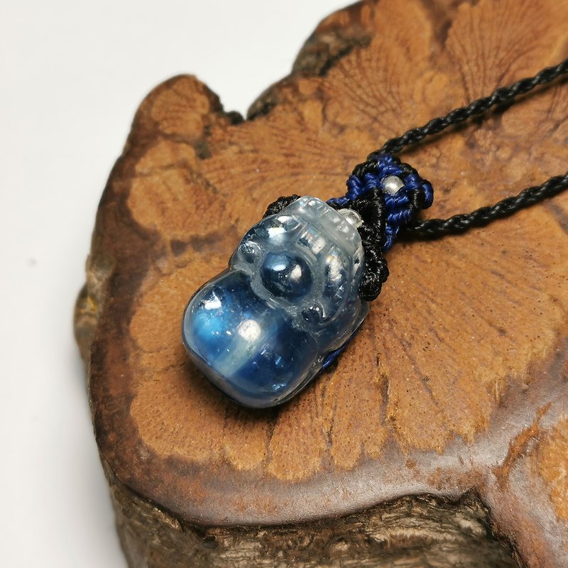 High Quality Kyanite Stone Pendant/ Wax Thread Braided Series/Three-point Reinforcement Design - Necklaces - Gemstone Blue