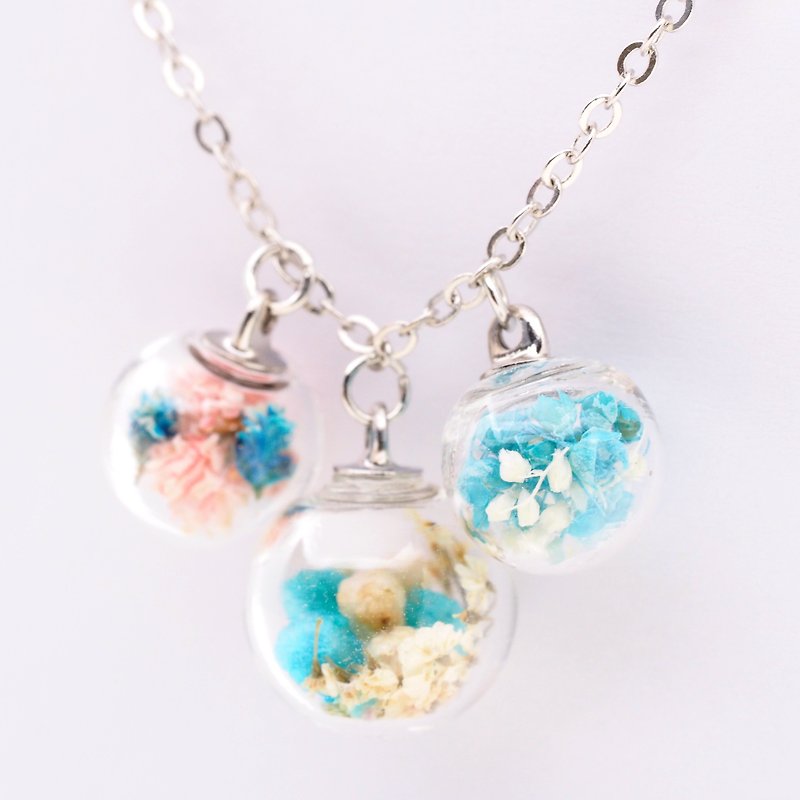 「OMYWAY」Handmade three Dried Flower Necklace - Glass Globe Necklace - สร้อยติดคอ - แก้ว 