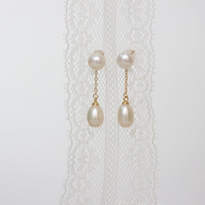 [Elegant Water Drop] Three ways to wear 925 Silver pearl drop earrings - Earrings & Clip-ons - Pearl White