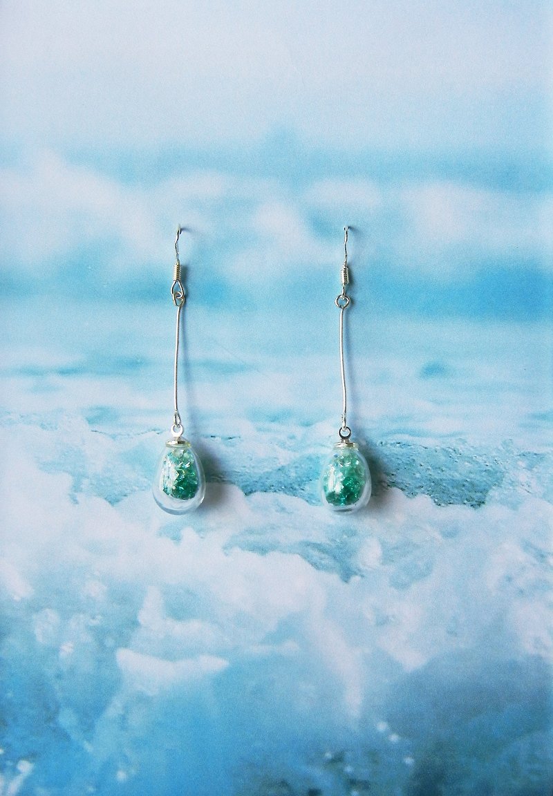 *Coucoubird*- spray - Gradient Teal diamond pieces earrings / 925 Tremella hook - ต่างหู - แก้ว สีน้ำเงิน