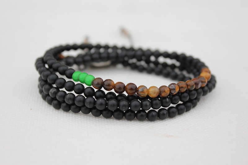 C.Chun Handmade Design Jewelry 4 ring of formula agate bracelet matte black / tiger eye Stone - Bracelets - Gemstone Black