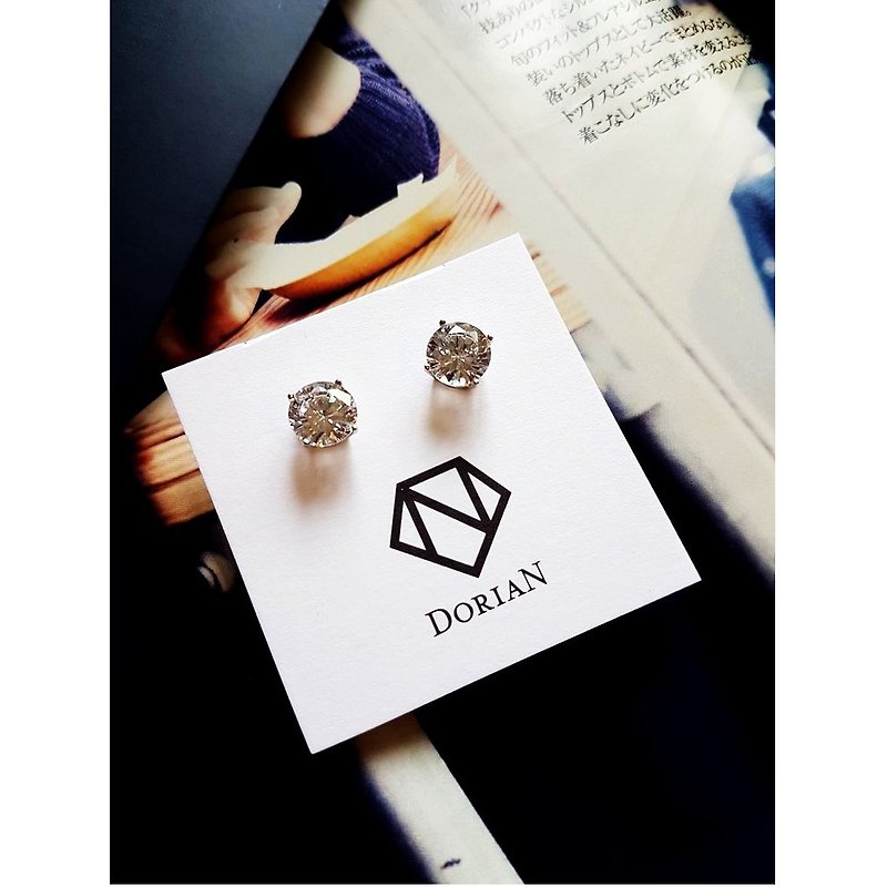 DoriAN Swarovski Same Shining Round Single Diamond Sterling Silver 925 Sterling Silver Earrings with Sterling Silver Guarantee Card - ต่างหู - เงินแท้ สีเงิน