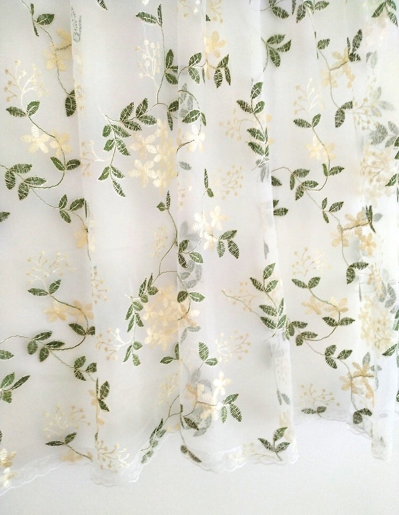 黃綠色網紗刺繡小碎花窗簾門簾 - 門簾 - 其他材質 